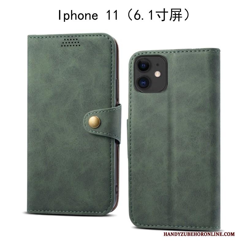 iPhone 11 Hoes Zacht Anti-fall Folio Hoesje Telefoon Leren Etui Groen