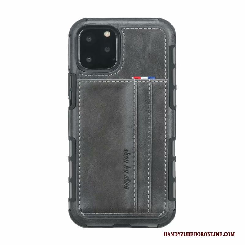 iPhone 11 Pro Anti-fall Kaart Vintage Hoesje Telefoon Grijs Mobiele Telefoon Leren Etui