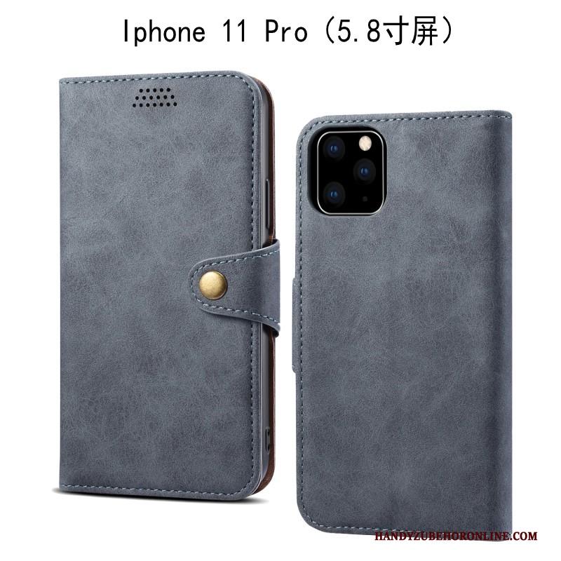 iPhone 11 Pro Hoesje Hoes Bescherming Zacht Grijs Leren Etui Anti-fall Folio