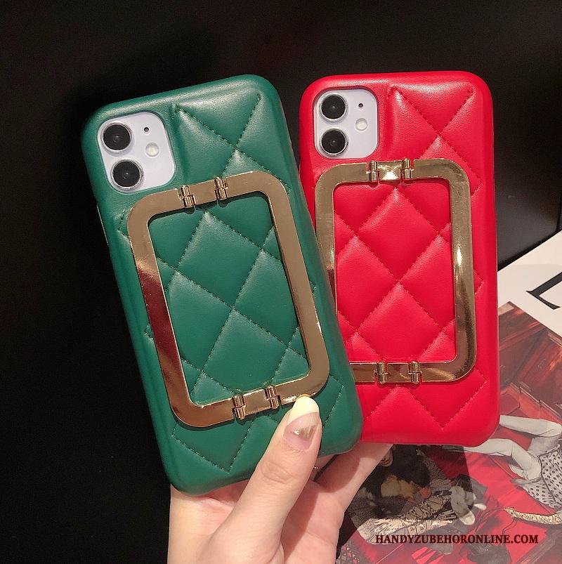 iPhone 12 Hoesje Telefoon Echt Leer Klittenband Trendy Merk Metaal Persoonlijk Groen