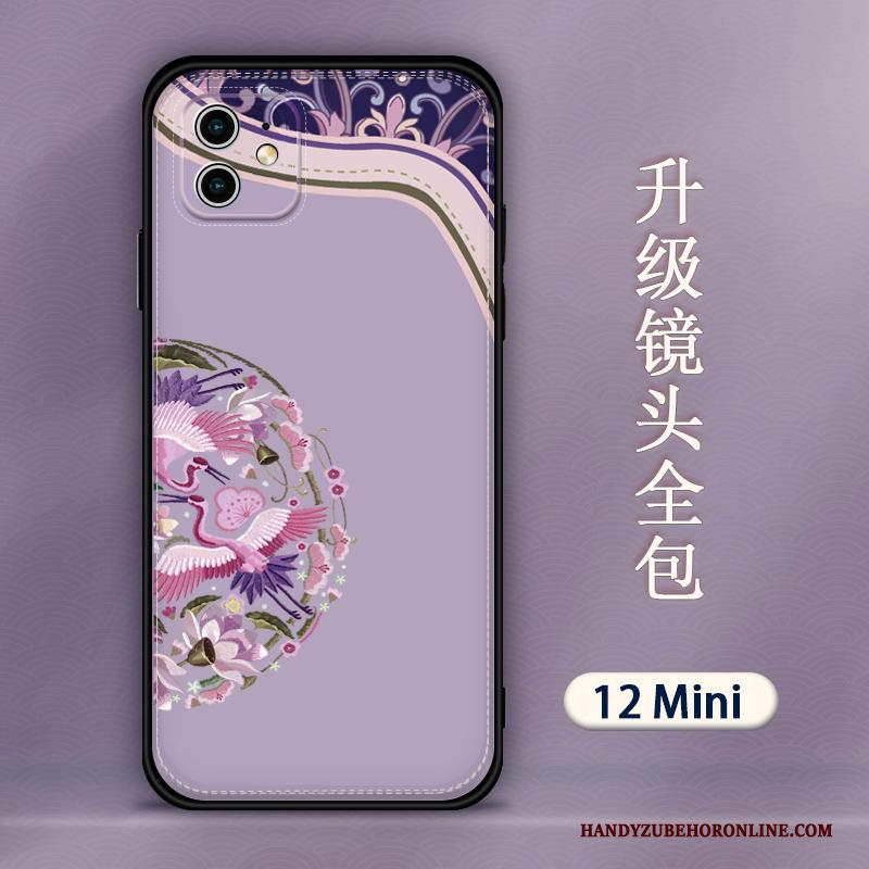 iPhone 12 Mini Hoesje Hanger Leer Anti-fall Siliconen Scheppend Borduurwerk Hoes