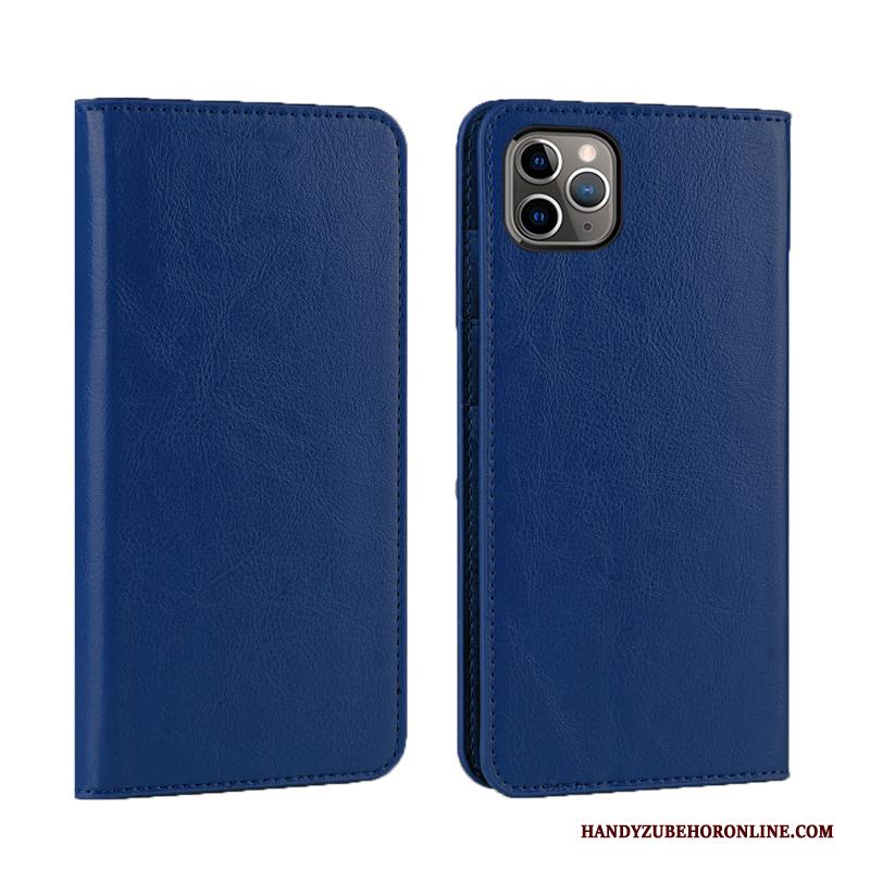 iPhone 12 Pro Hoesje Clamshell Blauw Bedrijf All Inclusive Anti-fall Echt Leer Bescherming