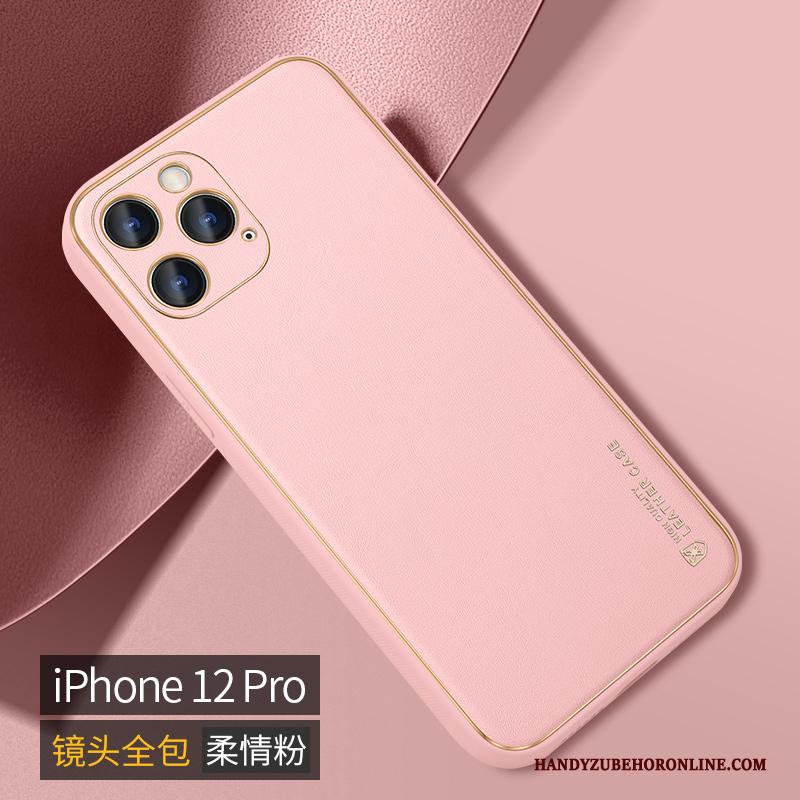iPhone 12 Pro Hoesje Hoes Anti-fall Zacht Persoonlijk Roze Leer Dun