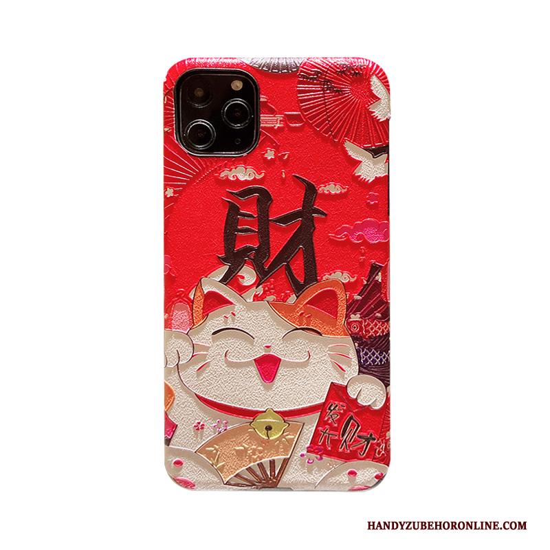 iPhone 12 Pro Max Hoesje Rood All Inclusive Reliëf Chinese Stijl Kat Persoonlijk Lovers