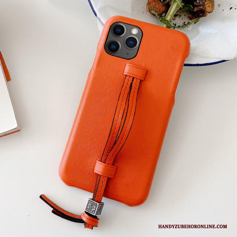 iPhone 12 Pro Max Scheppend Trendy Merk Net Red Echt Leer Oranje Hoesje Telefoon Persoonlijk