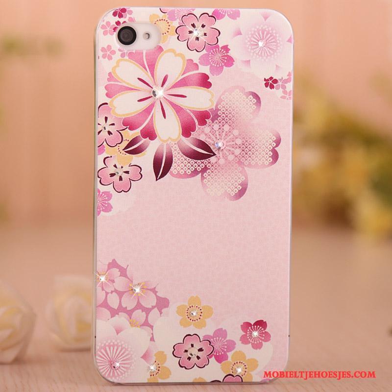 iPhone 4/4s Bescherming Hoesje Roze Telefoon Hard Geschilderd Met Strass