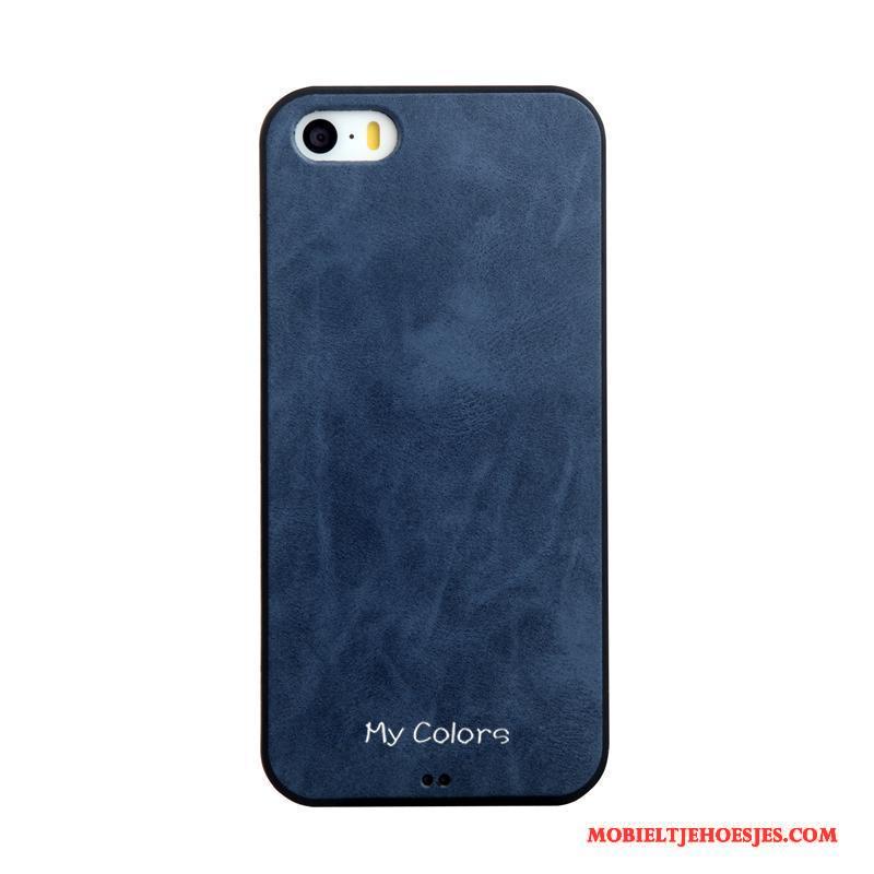 iPhone 5/5s Blauw Effen Kleur Anti-fall Bescherming Leer Hoesje Telefoon Zacht