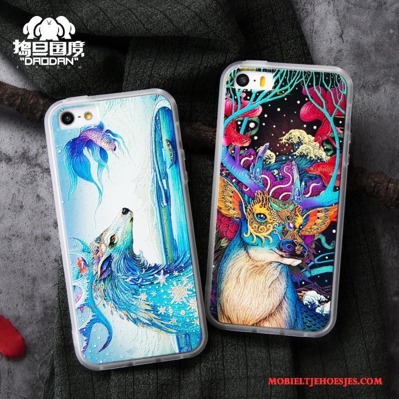 iPhone 5/5s Chinese Stijl Anti-fall Reliëf Bescherming Hoesje Telefoon All Inclusive Mobiele Telefoon