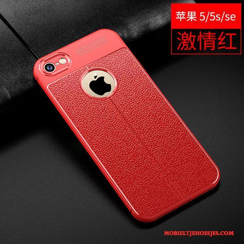 iPhone 5/5s Hoesje Telefoon Siliconen Leer Anti-fall Zacht Trend Rood