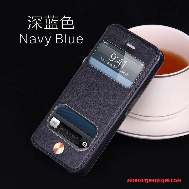 iPhone 5/5s Mobiele Telefoon Hoesje Telefoon Bescherming Leren Etui Dun Folio Blauw