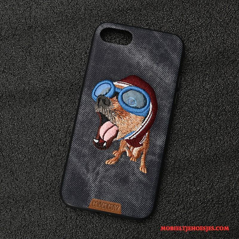 iPhone 6/6s All Inclusive Borduurwerk Siliconen Zwart Hond Hoesje Telefoon Denim