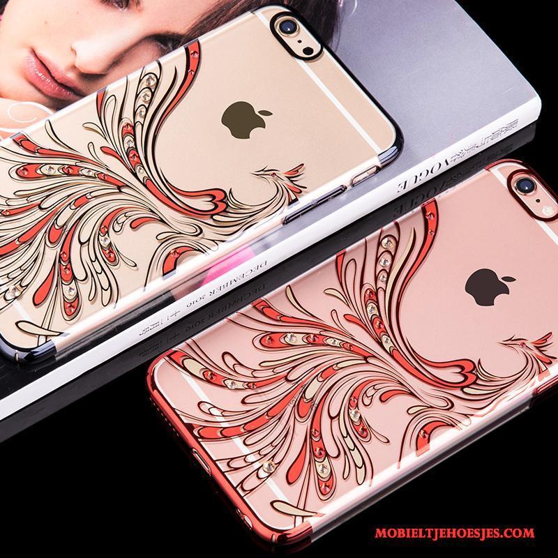 iPhone 6/6s Doorzichtig Rose Goud Hoesje Telefoon Anti-fall Luxe Rood Met Strass