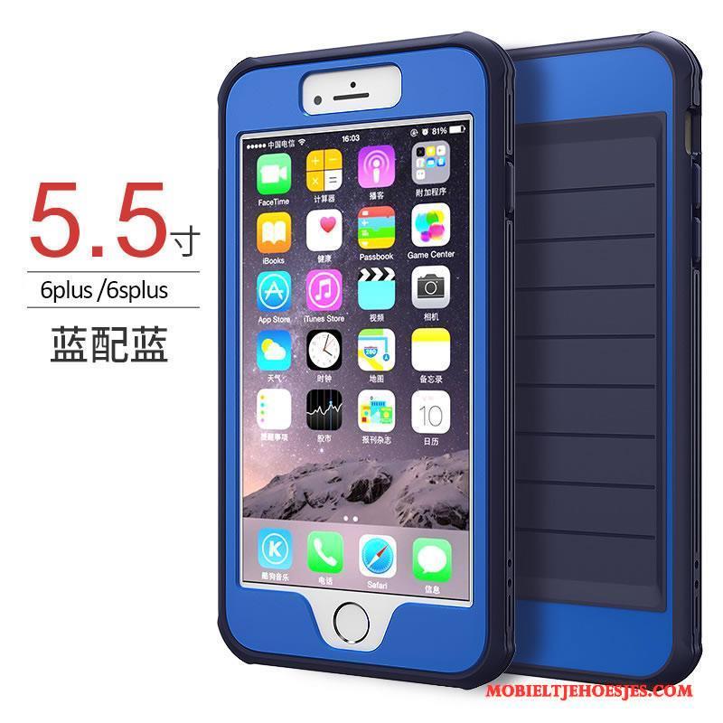 iPhone 6/6s Plus All Inclusive Drie Verdedigingen Blauw Trend Siliconen Hoesje Telefoon Hanger
