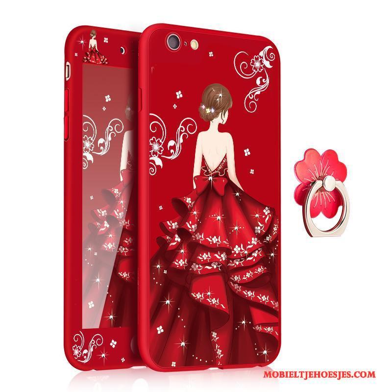 iPhone 6/6s Plus All Inclusive Zacht Siliconen Hoesje Telefoon Anti-fall Rood Hanger