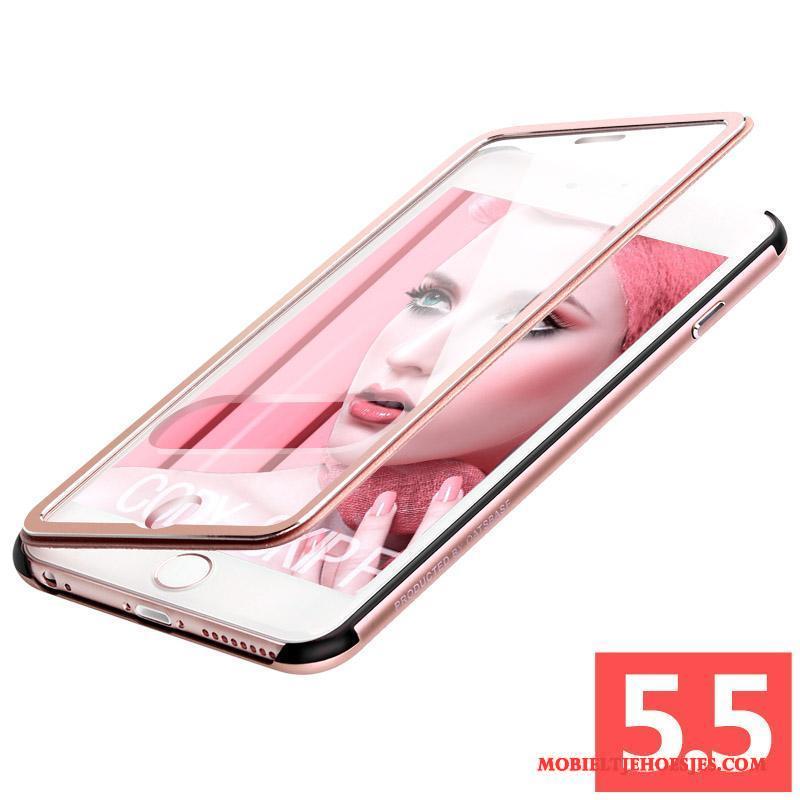 iPhone 6/6s Plus Bescherming Hoesje Windows Roze Metaal Anti-fall Leren Etui