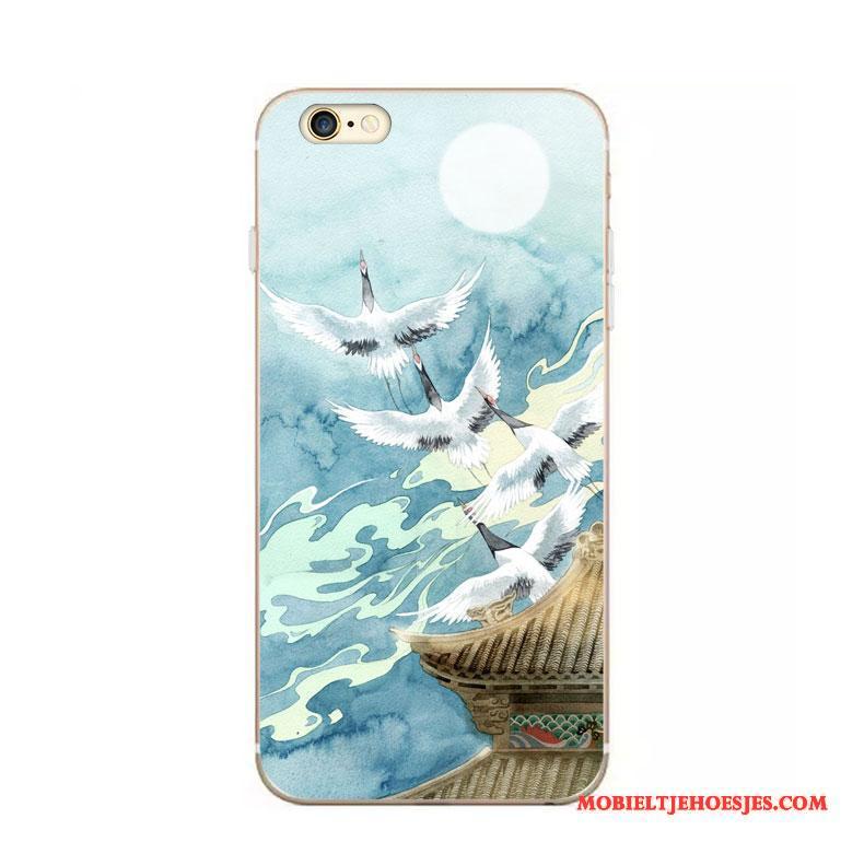 iPhone 6/6s Plus Blauw Elegante Wind Kunst Kraan Zacht Hoesje Telefoon