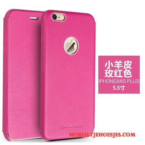 iPhone 6/6s Plus Hoesje Telefoon Echt Leer Rood Bescherming Folio Mobiele Telefoon Leren Etui