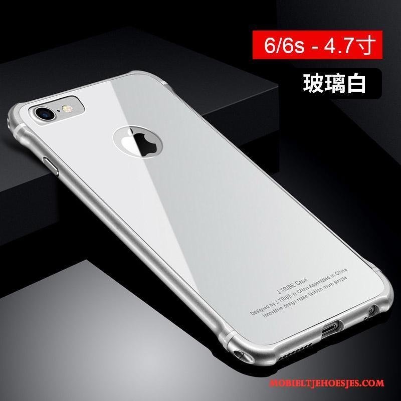 iPhone 6/6s Plus Wit Glas Metaal Hoes Anti-fall Hoesje Telefoon Trend