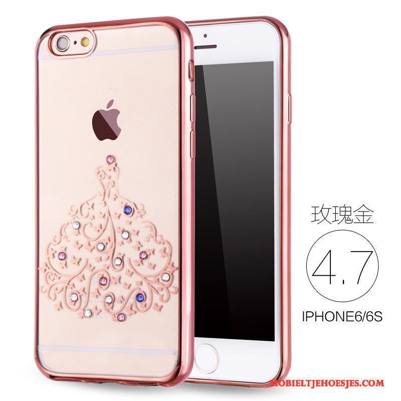 iPhone 6/6s Rose Goud Zacht Siliconen Met Strass Hoesje Telefoon Luxe