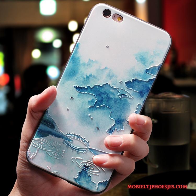 iPhone 7 All Inclusive Chinese Stijl Hoes Hoesje Telefoon Blauw Eenvoudige Siliconen