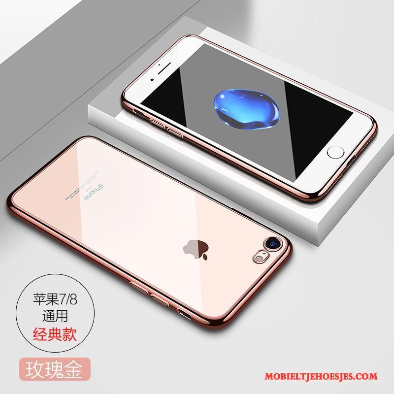 iPhone 7 Anti-fall Luxe Siliconen Doorzichtig Hoesje Telefoon Eenvoudige Rose Goud