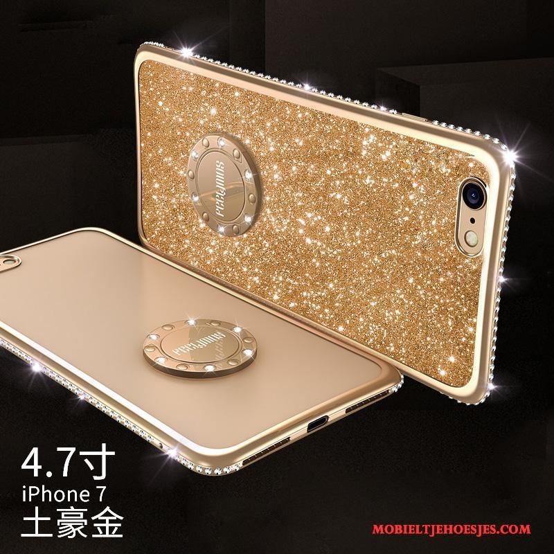 iPhone 7 Hoesje Siliconen Anti-fall Goud Elegante Met Strass Trendy Merk Ring