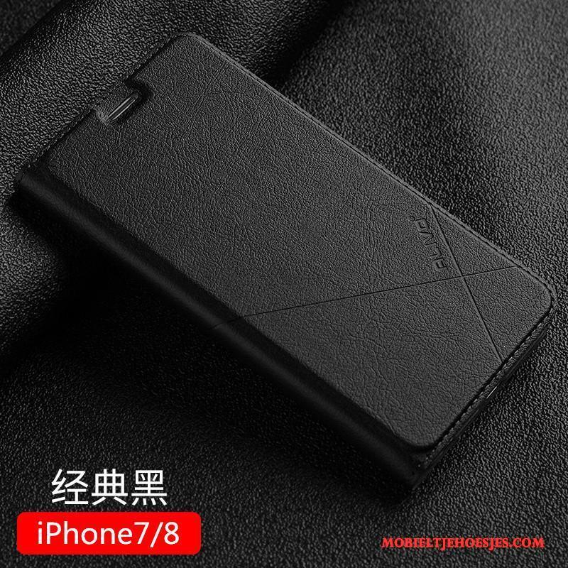 iPhone 7 Hoesje Telefoon Clamshell Zwart Trend Bescherming Leren Etui Anti-fall