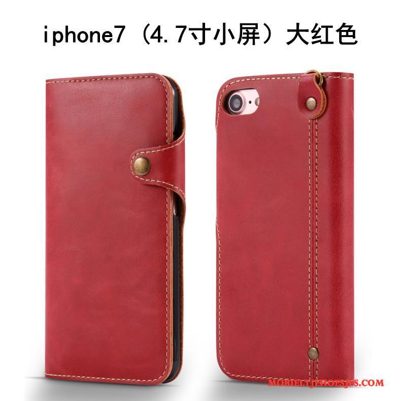 iPhone 7 Leren Etui Hoesje Telefoon Siliconen Anti-fall Zacht Folio Rood