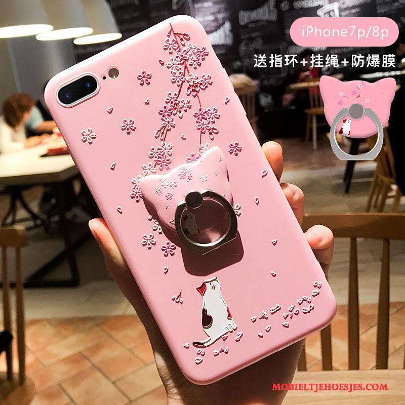 iPhone 7 Plus All Inclusive Hoesje Telefoon Hanger Ring Roze Spotprent Anti-fall