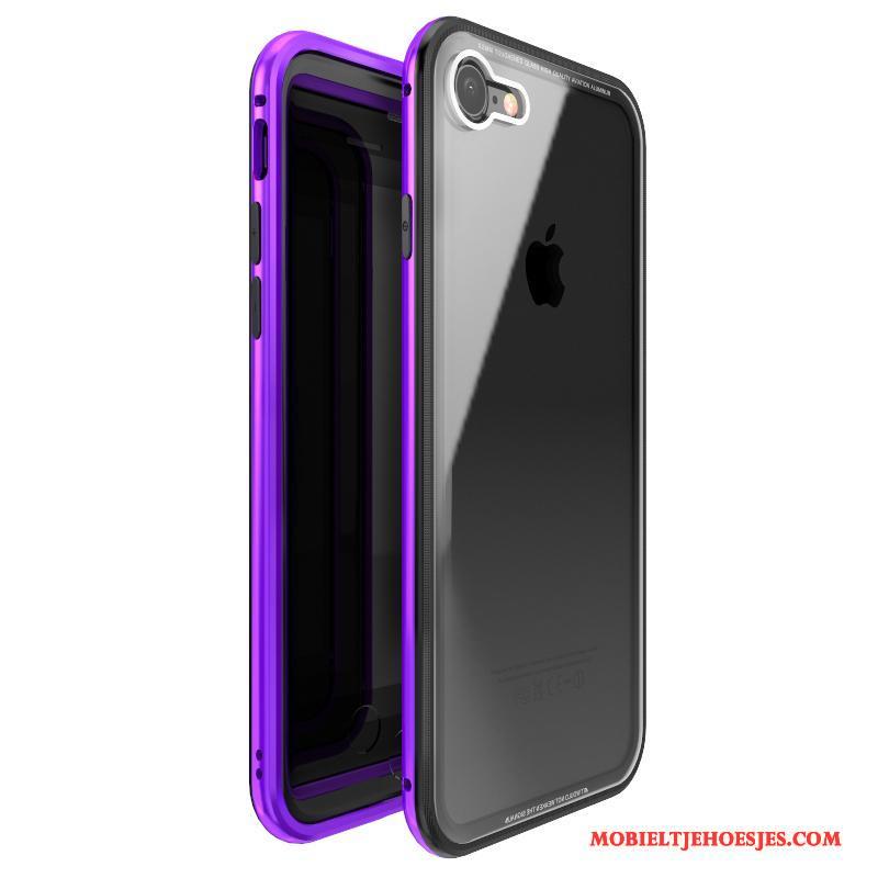 iPhone 7 Plus All Inclusive Purper Metaal Hoesje Telefoon Bescherming Anti-fall Gehard Glas