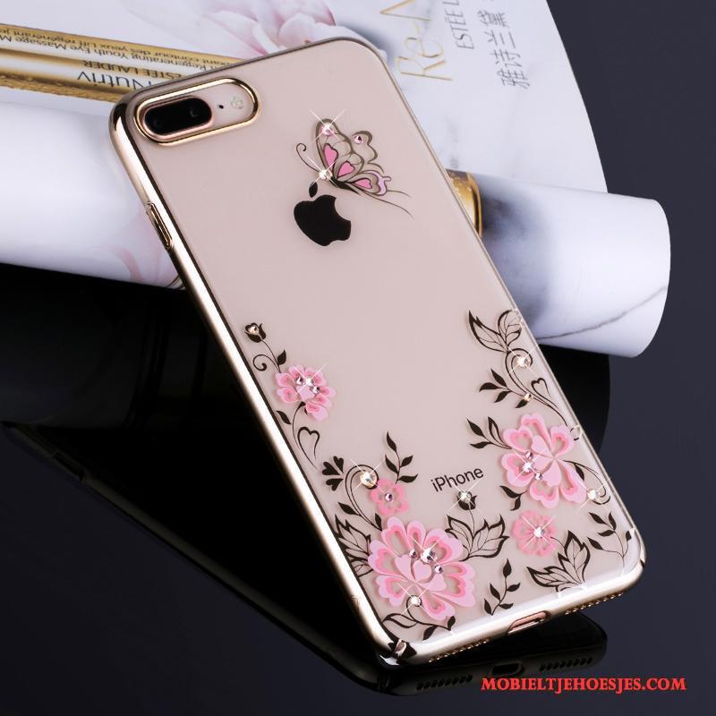 iPhone 7 Plus Goud Anti-fall All Inclusive Luxe Hoesje Telefoon Doorzichtig Met Strass