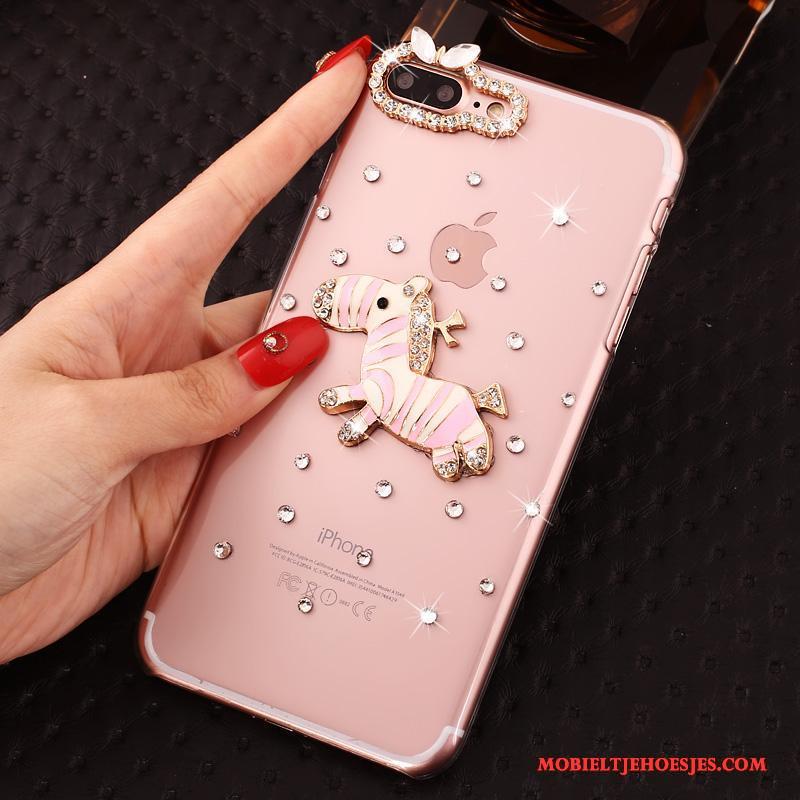 iPhone 7 Plus Hoesje Hoes Doorzichtig Anti-fall Hard Bescherming Roze Met Strass