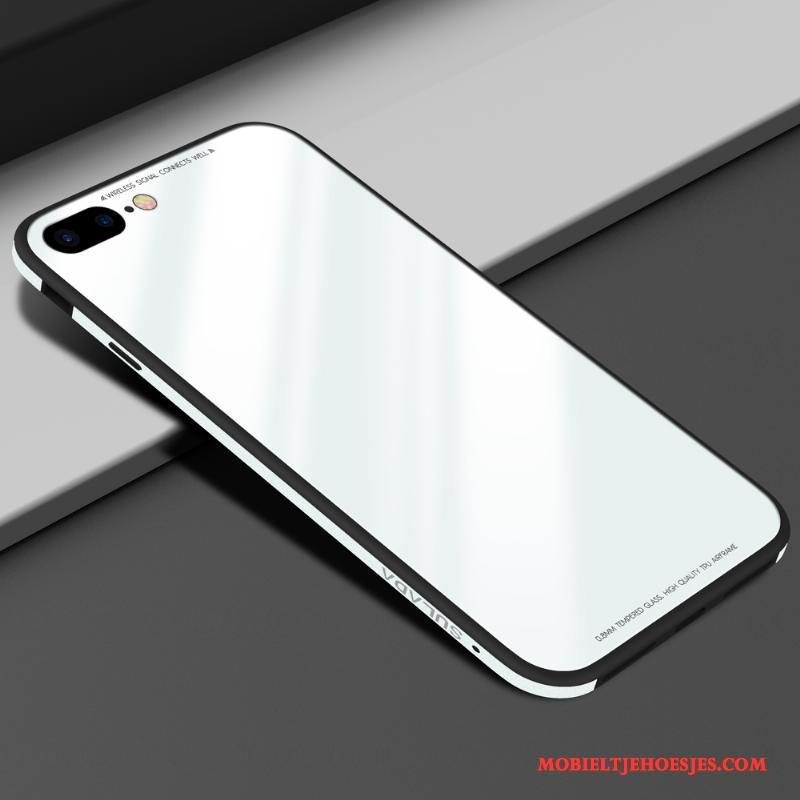 iPhone 7 Plus Metaal All Inclusive Hoesje Glas Wit Bescherming Siliconen