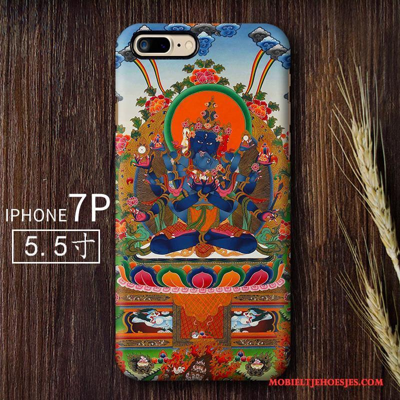 iPhone 7 Plus Scheppend Schrobben Vintage Hoesje Telefoon Blauw Hard Hart