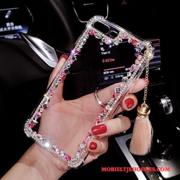 iPhone 8 Hoesje Telefoon Anti-fall Doorzichtig All Inclusive Rood Met Strass Kwasten