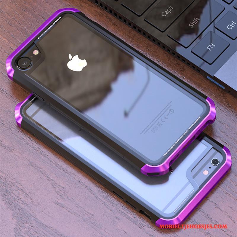 iPhone 8 Hoesje Telefoon Metaal Doorzichtig Anti-fall Glas Purper Hard