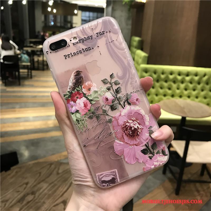 iPhone 8 Hoesje Telefoon Reliëf All Inclusive Roze Siliconen Bescherming