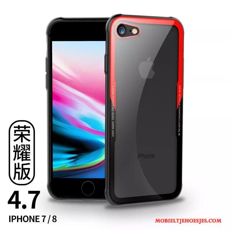 iPhone 8 Metaal Anti-fall Trend Zwart Luxe Hoesje Telefoon Rood