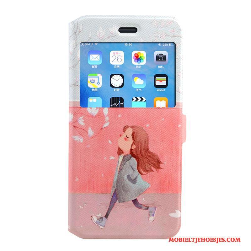 iPhone 8 Plus Bescherming Hoesje Telefoon Roze Geschilderd Siliconen Folio Spotprent