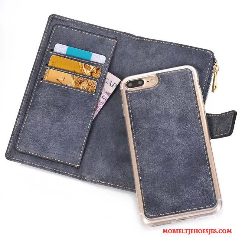 iPhone 8 Plus Hoes Blauw Bescherming Leren Etui Hoesje Portemonnee Mobiele Telefoon