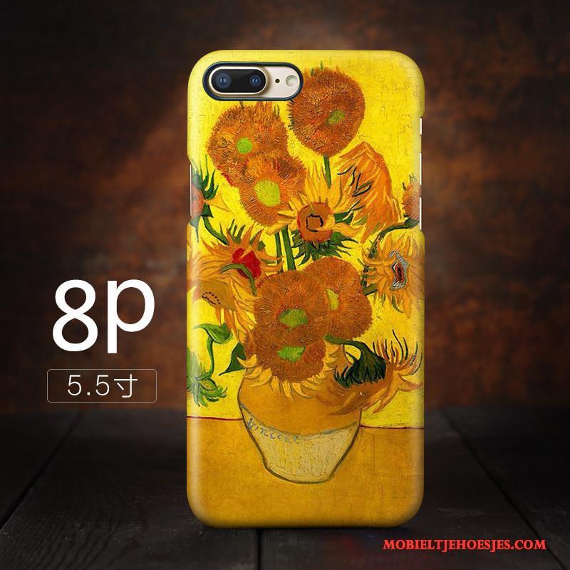 iPhone 8 Plus Hoesje Anti-fall Kunst Hoge Geel Vintage Hard Sterrenhemel