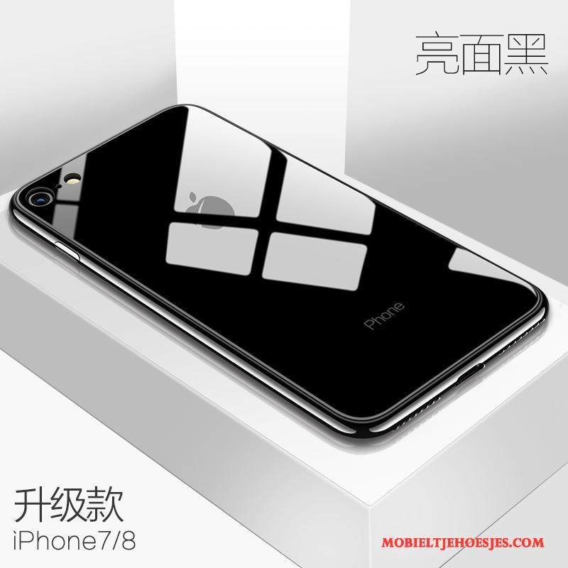 iPhone 8 Plus Hoesje Pu Anti-fall Glas Siliconen Zwart Achterklep Nieuw