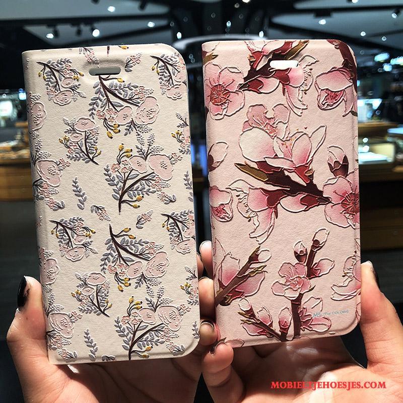 iPhone 8 Plus Hoesje Scheppend Folio Bloemen Bescherming Leren Etui Hoes Reliëf