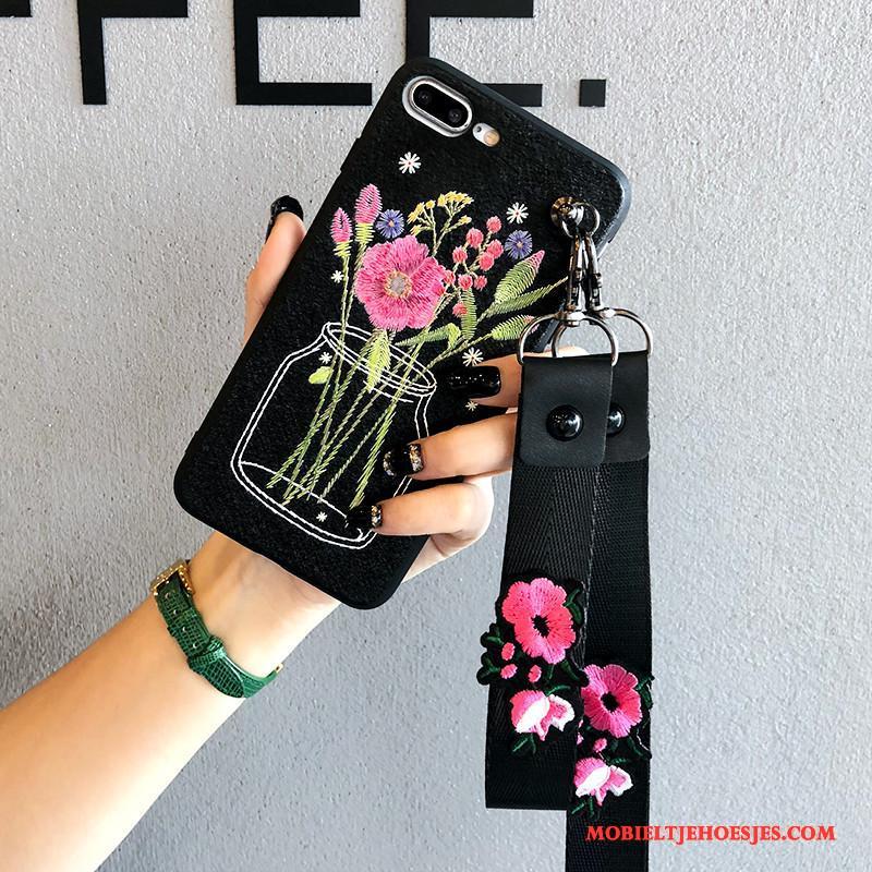 iPhone 8 Plus Hoesje Telefoon Nieuw Zacht Siliconen Trendy Merk Bloemen Borduurwerk