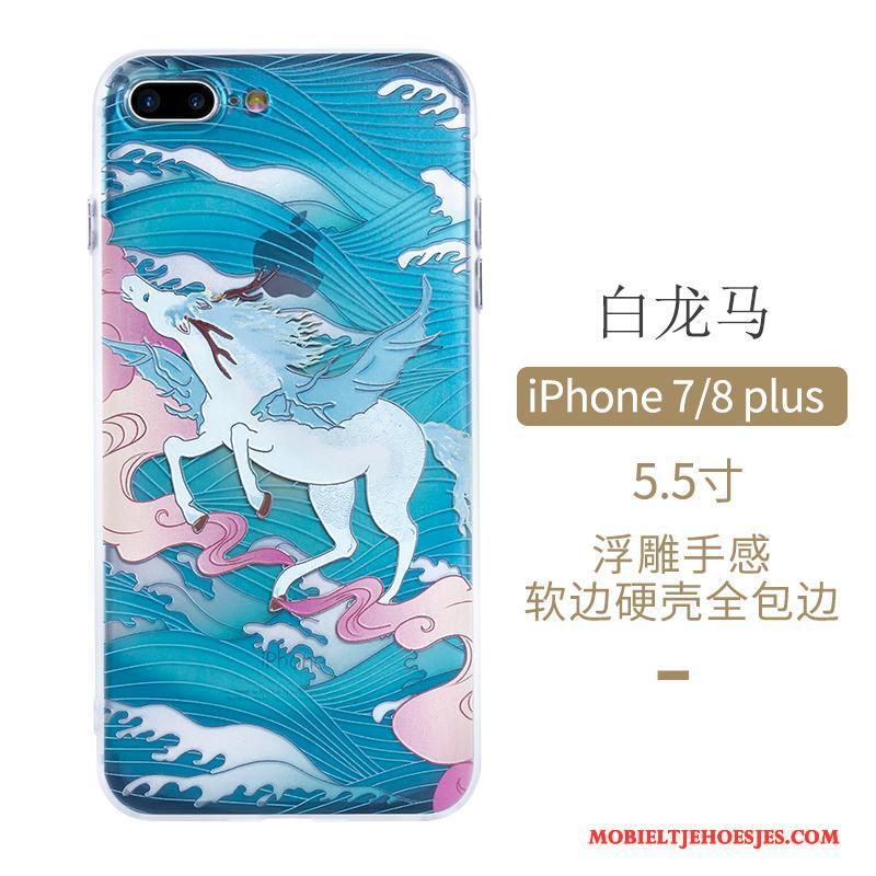 iPhone 8 Plus Kunst Blauw Hoesje Telefoon Original Bescherming Chinese Stijl Anti-fall