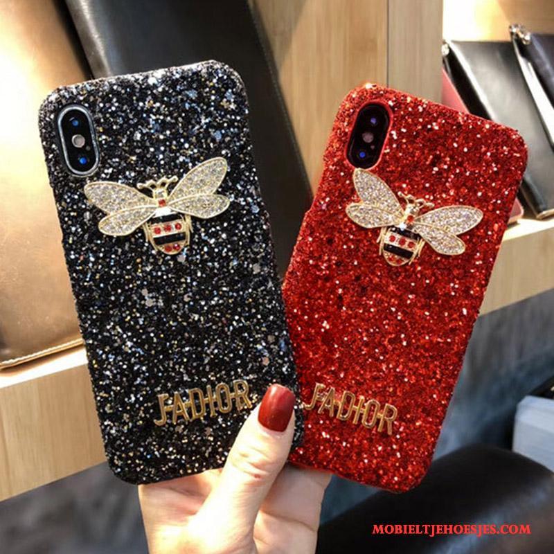 iPhone 8 Plus Luxe Strass Net Red Helder Hoesje Telefoon Zwart Rood