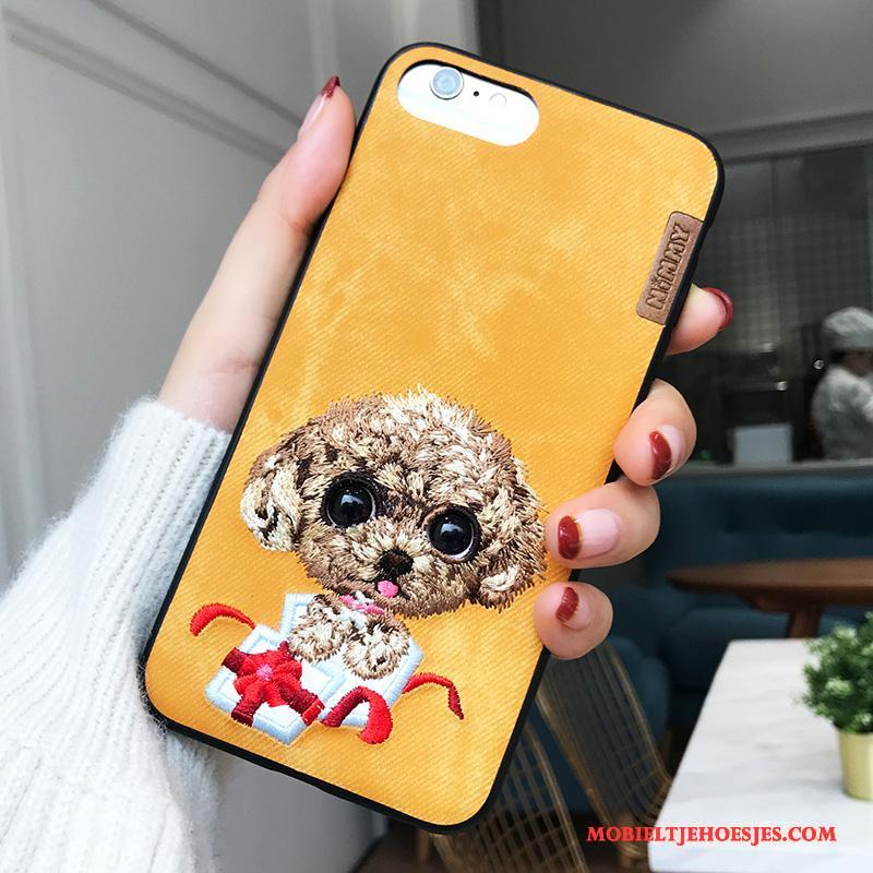 iPhone 8 Plus Nieuw Hoesje Telefoon Geel Anti-fall Trendy Merk Hond Borduurwerk