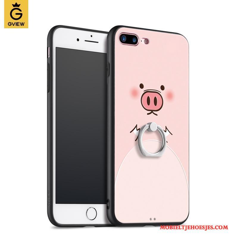 iPhone 8 Plus Ring Siliconen Roze Hoes Trendy Merk Hoesje Telefoon Hanger