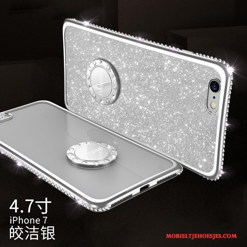 iPhone 8 Plus Zilver Anti-fall Met Strass Siliconen Hoesje Telefoon Trendy Merk Elegante