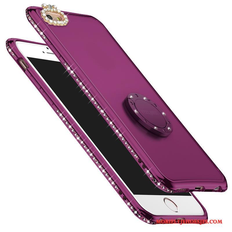 iPhone 8 Purper Net Red Hoesje Telefoon Siliconen Ondersteuning Met Strass Anti-fall